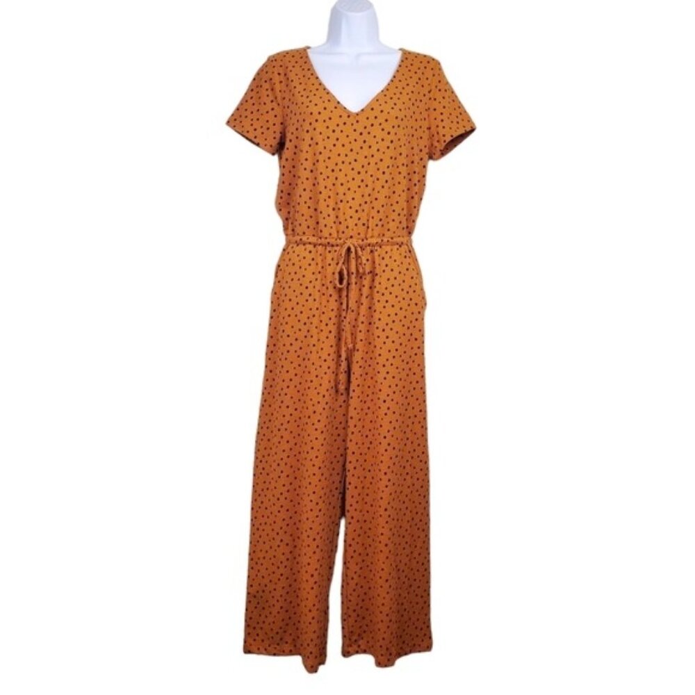 Old Navy Womens Ochre Yellow Black Polka Dot Cropped Jumpsuit Size S NWT